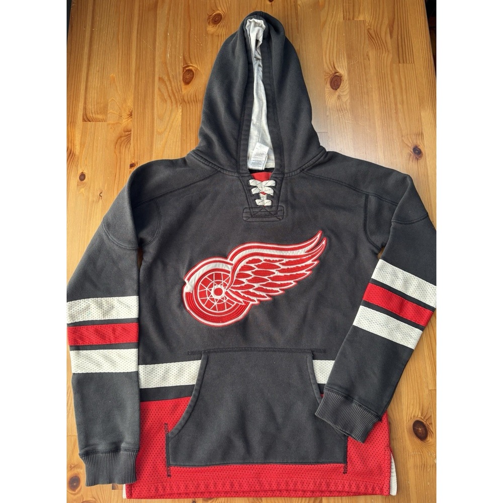 Vintage Youth CCM NHL Hockey Detroit Red Wings Jersey Hoodie Size 10/12